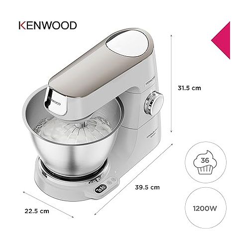  Kenwood Titanium Chef Baker KVC65.001WH 1200 Watt Food Processor with Built-In Scale, Includes 3 Piece Patisserie Set, Spatula & Splash Guard, White