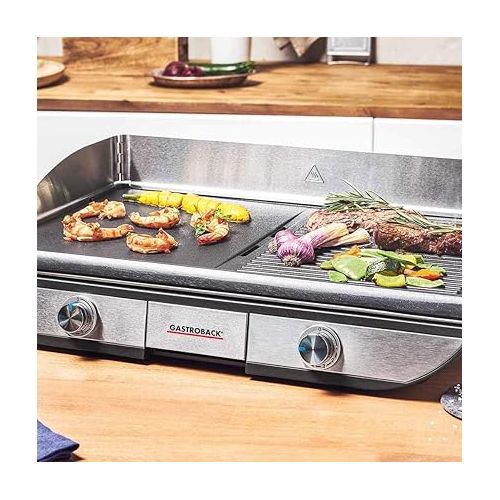  GASTROBACK Design Table Grill Advanced Pro BBQ - Electric Table Grill 2300 Watt 1500 cm² Large Grill Surface - Easy Cleaning - Removable Grill Plates - Stainless Steel Silver