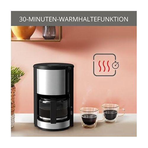  Krups KM321 Proaroma Plus Glass Coffee Maker, 10 Cups, 1100 W, Modern Design, Black with Stainless Steel Applique