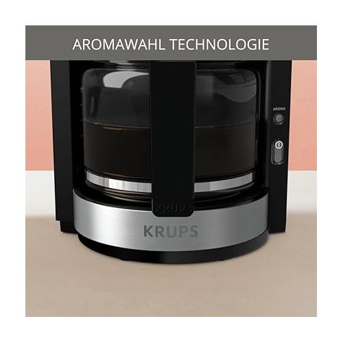  Krups KM321 Proaroma Plus Glass Coffee Maker, 10 Cups, 1100 W, Modern Design, Black with Stainless Steel Applique