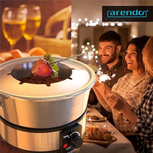  Arendo - Electric Fondue Set, Cheese Fondue, Chocolate Fondue or Oil/Broth Fondue, Includes 8 Coloured Forks, Dishwasher Safe 2L Stainless Steel Pot, 1000W