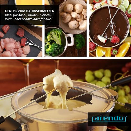  Arendo - Electric Fondue Set, Cheese Fondue, Chocolate Fondue or Oil/Broth Fondue, Includes 8 Coloured Forks, Dishwasher Safe 2L Stainless Steel Pot, 1000W