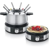 SEVERIN Fondue/Crepe Maker Combination, Dishwasher Safe Fondue Set with 8 Colour-Coded Forks, Stainless Steel, for Fondue or Crepes, Black, FO 2471, 26