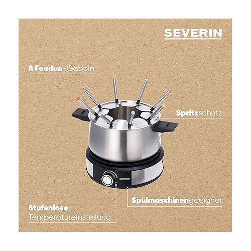  SEVERIN Fondue/Crepe Maker Combination, Dishwasher Safe Fondue Set with 8 Colour-Coded Forks, Stainless Steel, for Fondue or Crepes, Black, FO 2471, 26