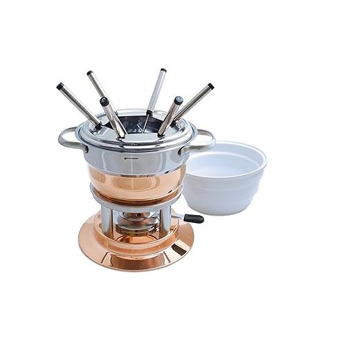  Swissmar F66415 Lausanne Fondue Set 11-teiliges, Kupfer/Edelstahl, 1.8L, Fondue-Set fur Fleisch, Kase und Schokolade, fur 6 Personen, Geschenkset