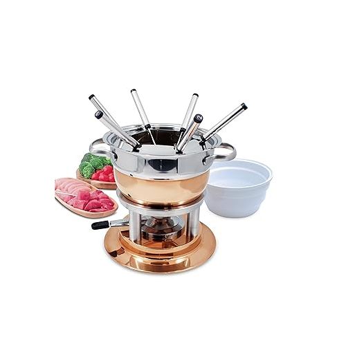  Swissmar F66415 Lausanne Fondue Set 11-teiliges, Kupfer/Edelstahl, 1.8L, Fondue-Set fur Fleisch, Kase und Schokolade, fur 6 Personen, Geschenkset