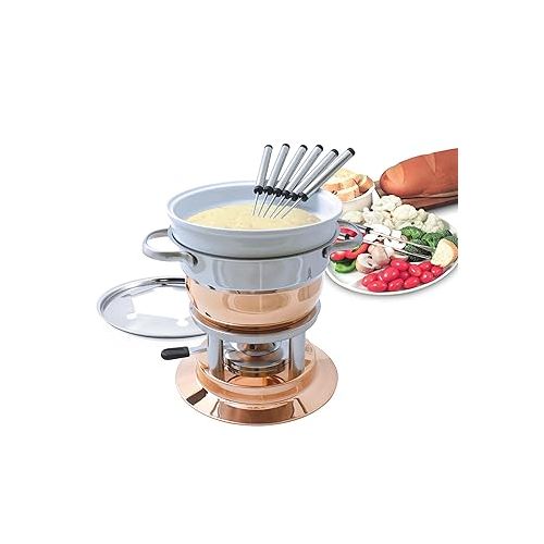  Swissmar F66415 Lausanne Fondue Set 11-teiliges, Kupfer/Edelstahl, 1.8L, Fondue-Set fur Fleisch, Kase und Schokolade, fur 6 Personen, Geschenkset