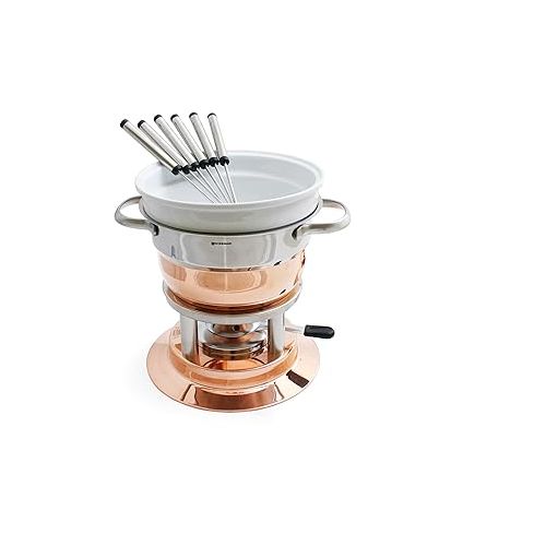  Swissmar F66415 Lausanne Fondue Set 11-teiliges, Kupfer/Edelstahl, 1.8L, Fondue-Set fur Fleisch, Kase und Schokolade, fur 6 Personen, Geschenkset