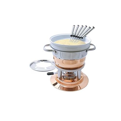  Swissmar F66415 Lausanne Fondue Set 11-teiliges, Kupfer/Edelstahl, 1.8L, Fondue-Set fur Fleisch, Kase und Schokolade, fur 6 Personen, Geschenkset