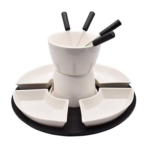  BeBuy24 Fondue Set 11-Piece Ceramic Porcelain Chocolate Fondue Cheese Fondue Set Chocolate Cheese