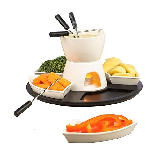  BeBuy24 Fondue Set 11-Piece Ceramic Porcelain Chocolate Fondue Cheese Fondue Set Chocolate Cheese