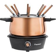 Bestron Electric Fondue Set for up to 8 People with 8x Fondue Forks and Continuous Thermostat, Includes Splash Guard, Colour: Copper