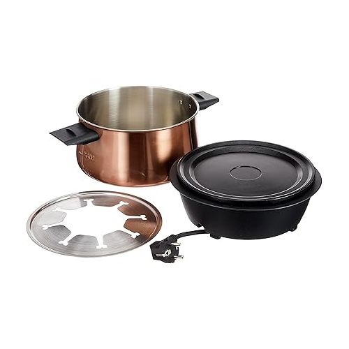  Bestron Electric Fondue Set for up to 8 People with 8x Fondue Forks and Continuous Thermostat, Includes Splash Guard, Colour: Copper