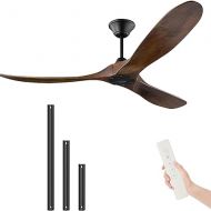 MSHENUED Ceiling Fan with Remote Control without Lighting, Wooden Outdoor Fan, Quiet Ceiling Fan with 6-Speed DC Motor, Timer, Suitable for Summer and Winter (132 cm Brown)
