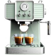 Cecotec Espressomaschine Power Espresso 20 Tradizionale Light Green, 1350 W, Espresso und Cappuccino, 20 Bar und Thermoblock, Dampfauslass, Manometer, Vintage-Design, Fassungsvermogen 1,5 Liter