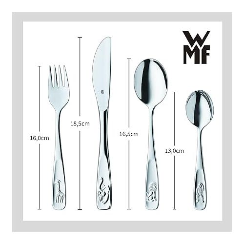  WMF Children's Cutlery Animals with Name Engraving - Personalised Cutlery - Individual Christening Gift - Boy/Girl - 4-Piece Set