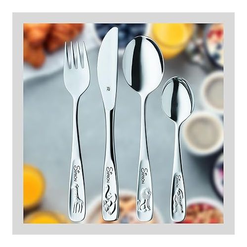  WMF Children's Cutlery Animals with Name Engraving - Personalised Cutlery - Individual Christening Gift - Boy/Girl - 4-Piece Set