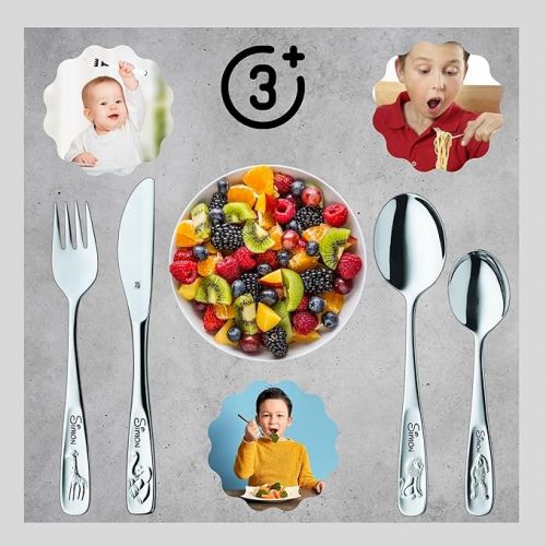  WMF Children's Cutlery Animals with Name Engraving - Personalised Cutlery - Individual Christening Gift - Boy/Girl - 4-Piece Set
