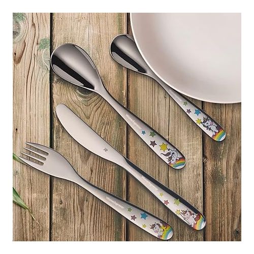  WMF WMF Children's Cutlery Set with Engraving 4-Piece Unicorn - Perfect Gifts for Christening - Children's Cutlery from 4 Years with Your Individual Engraving - Christening Gifts Boys