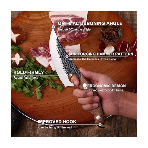  BMY Boning Knife 5.5 Inch Kitchen Knife Chef's Knife with Leather Sheath / Serbian Hand-Forged, for Cooking Utensils / Home / Gift