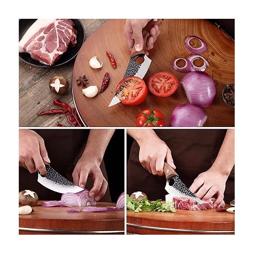  BMY Boning Knife 5.5 Inch Kitchen Knife Chef's Knife with Leather Sheath / Serbian Hand-Forged, for Cooking Utensils / Home / Gift