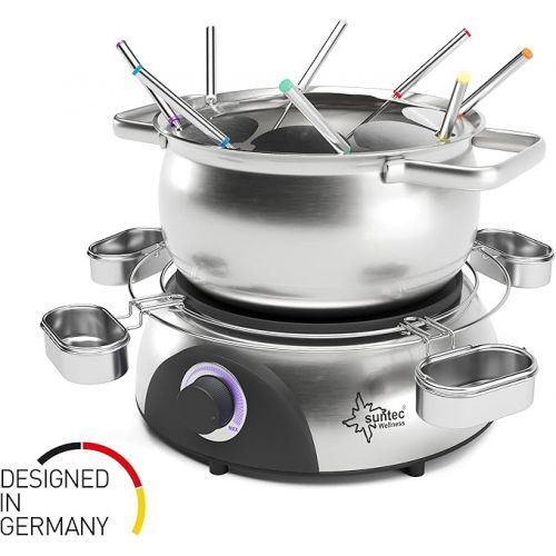  Suntec Fon-8014 V2A Fondue Set / 1.3 L Stainless Steel Pot / 8 Skewers / 6 Sauce Bowls / Grease Splatter Protection / 2 m Cable / Max. 1,400 Watt