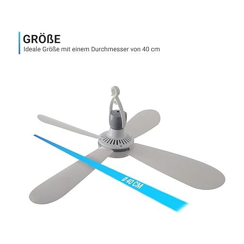  Bestlivings Portable Ceiling Fan 230 V / 5 Watt Diameter 42 cm Portable Ceiling Fan with Hanger and Switch Energy Saving.