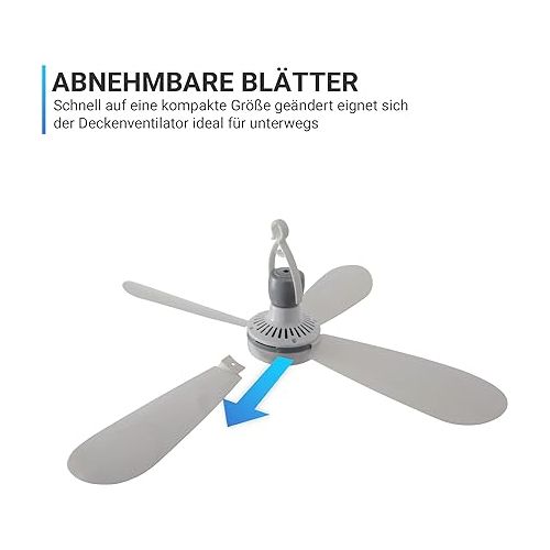  Bestlivings Portable Ceiling Fan 230 V / 5 Watt Diameter 42 cm Portable Ceiling Fan with Hanger and Switch Energy Saving.