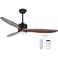 Ovlaim 132 cm Wooden Ceiling Fan with LED Lighting, Remote Control (6 Speeds), Energy-Saving DC Motor, Super Quiet, IP44 for Outdoor, Suitable for Summer and Winter, Brown