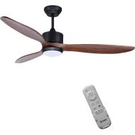 Ovlaim 132 cm Wooden Ceiling Fan with LED Lighting, Remote Control (6 Speeds), Energy-Saving DC Motor, Super Quiet, IP44 for Outdoor, Suitable for Summer and Winter, Brown