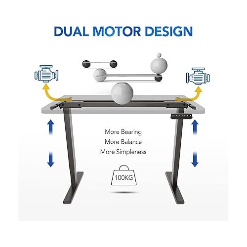  - Flexispot electrically infinitely height-adjustable table frame, height-adjustable desk, fits all standard table tops. - With memory control and soft start/stop. - (Black, 2 compartment table frame)