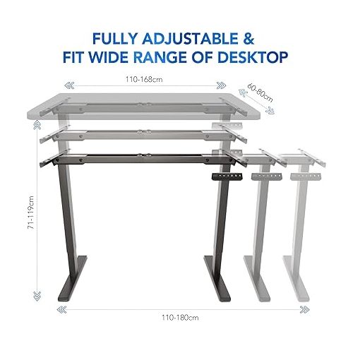  - Flexispot electrically infinitely height-adjustable table frame, height-adjustable desk, fits all standard table tops. - With memory control and soft start/stop. - (Black, 2 compartment table frame)