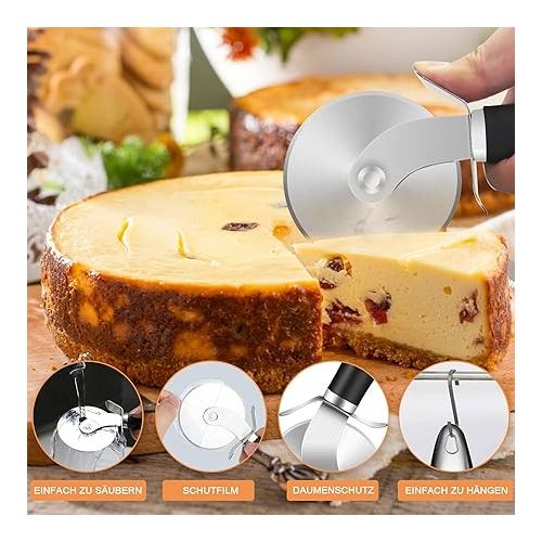  Pizza Cutter, Pizza Roller Made of Stainless Steel, High-Quality Cutting Knife, Cuts Pizza Effortlessly into Serveable Pieces, Handy Pizza Cutter with Finger Guard