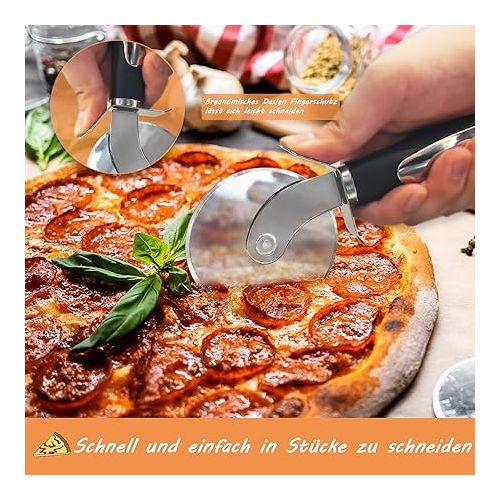  Pizza Cutter, Pizza Roller Made of Stainless Steel, High-Quality Cutting Knife, Cuts Pizza Effortlessly into Serveable Pieces, Handy Pizza Cutter with Finger Guard