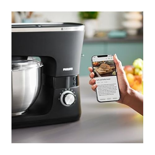  Philips 7000 Series Food Processor - 5.5 Litres, 1000 Watt, 8 Speed Levels, ProKnead Technology, Recipes, LED Smart Timer, Dough Hook, Whisk and Whisk (HR7962/01)