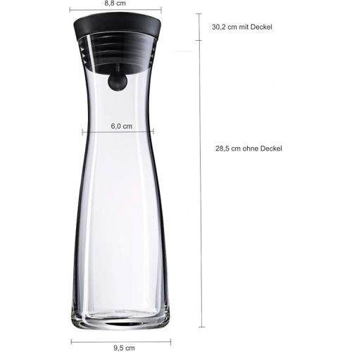  WMF Basic water carafe, 1.0l, height 29 cm, glass carafe, silicone lid, CloseUp-closure, silver