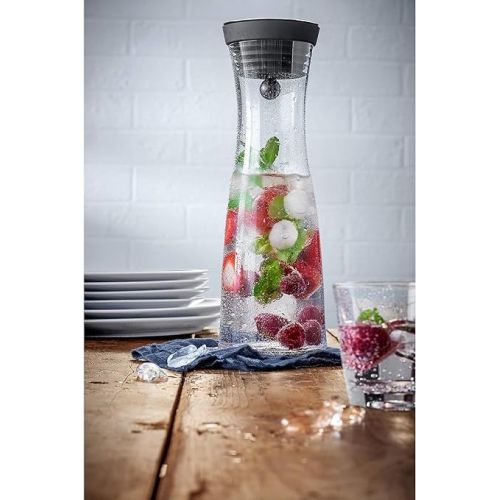  WMF Basic water carafe, 1.0l, height 29 cm, glass carafe, silicone lid, CloseUp-closure, silver