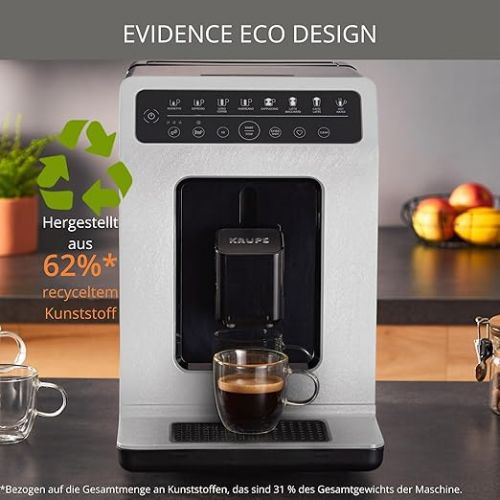  Krups Evidence ECOdesign EA897A10 Fully Automatic Coffee Machine with Milk Hose, 8 Drinks, 2 Cup Function, Recycled Material, Coffee Machine, White/Slate