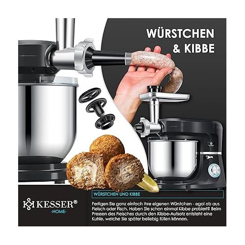  KESSER® 3-in-1 Universal Food Processor K-KM 3000 with Meat Grinder Kneading Machine Multifunctional Mixing Machine 5.5 L Bowl with 3 Mixing Tools, 1.5 L Juicer, Sausage Set, Pasta & Cookie Moulds,