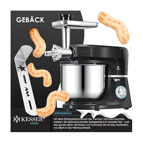  KESSER® 3-in-1 Universal Food Processor K-KM 3000 with Meat Grinder Kneading Machine Multifunctional Mixing Machine 5.5 L Bowl with 3 Mixing Tools, 1.5 L Juicer, Sausage Set, Pasta & Cookie Moulds,