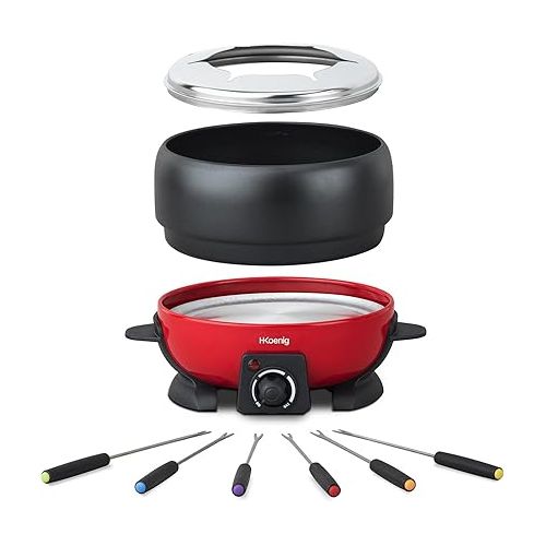  H.Koenig ALP1800 Electric Fondue Set / 6 People / 6 Fondue Forks / Temperature 25 °C to 190 °C / 2 L / Non-Stick Coating / 800 W / Red / Black