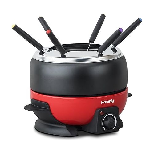  H.Koenig ALP1800 Electric Fondue Set / 6 People / 6 Fondue Forks / Temperature 25 °C to 190 °C / 2 L / Non-Stick Coating / 800 W / Red / Black