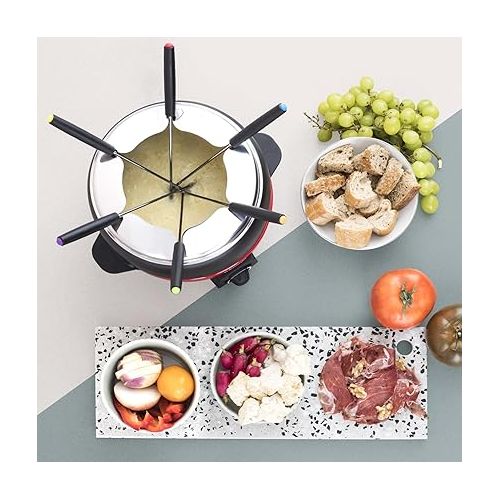  H.Koenig ALP1800 Electric Fondue Set / 6 People / 6 Fondue Forks / Temperature 25 °C to 190 °C / 2 L / Non-Stick Coating / 800 W / Red / Black