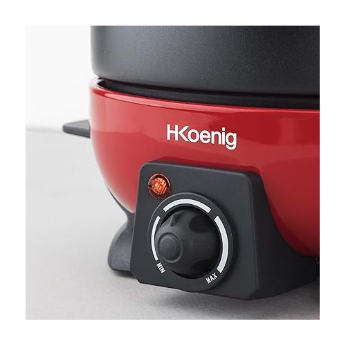  H.Koenig ALP1800 Electric Fondue Set / 6 People / 6 Fondue Forks / Temperature 25 °C to 190 °C / 2 L / Non-Stick Coating / 800 W / Red / Black