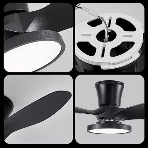  ocioc Quiet Ceiling Fan with LED Light, DC Motor, 32 Inch Large Air Volume, Remote Control, Black for Kitchen, Bedroom, Dining Room, Patio