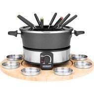 Gastroback 42566 Fondue Set, Practical Turntable with 8 Stainless Steel Sauce Containers, Continuously Adjustable from 40 °C to 190 °C, 1,000 Watt, 1000, Non-Stick Coated Pot, Black, Silver