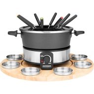 Gastroback 42566 Fondue Set, Practical Turntable with 8 Stainless Steel Sauce Containers, Continuously Adjustable from 40 °C to 190 °C, 1,000 Watt, 1000, Non-Stick Coated Pot, Black, Silver