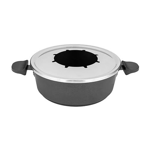  Gastroback 42566 Fondue Set, Practical Turntable with 8 Stainless Steel Sauce Containers, Continuously Adjustable from 40 °C to 190 °C, 1,000 Watt, 1000, Non-Stick Coated Pot, Black, Silver