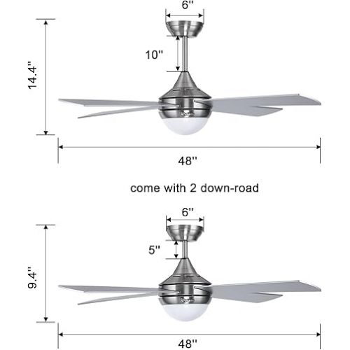  Ovlaim 122 cm Modern Ceiling Fan with LED Lighting (3 Colours) and Remote Control (6 Speeds), Energy-Saving DC Motor Super Quiet, Suitable for Summer and Winter (Ventilation Effect) - Silver