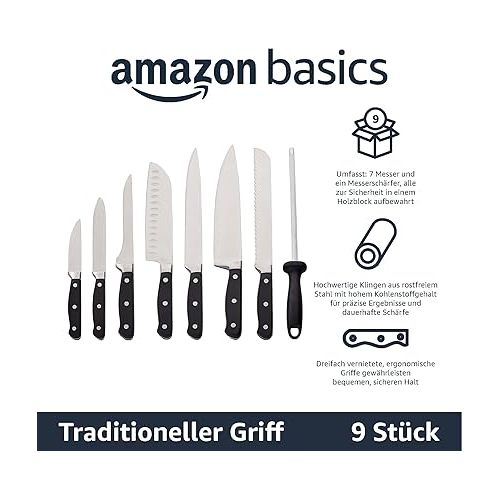  AmazonBasics Premium Knife Block, 9-piece set